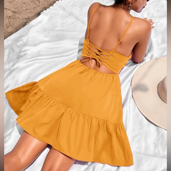 Boho lace up back ruffle hem cami dress - Picture 8 of 16